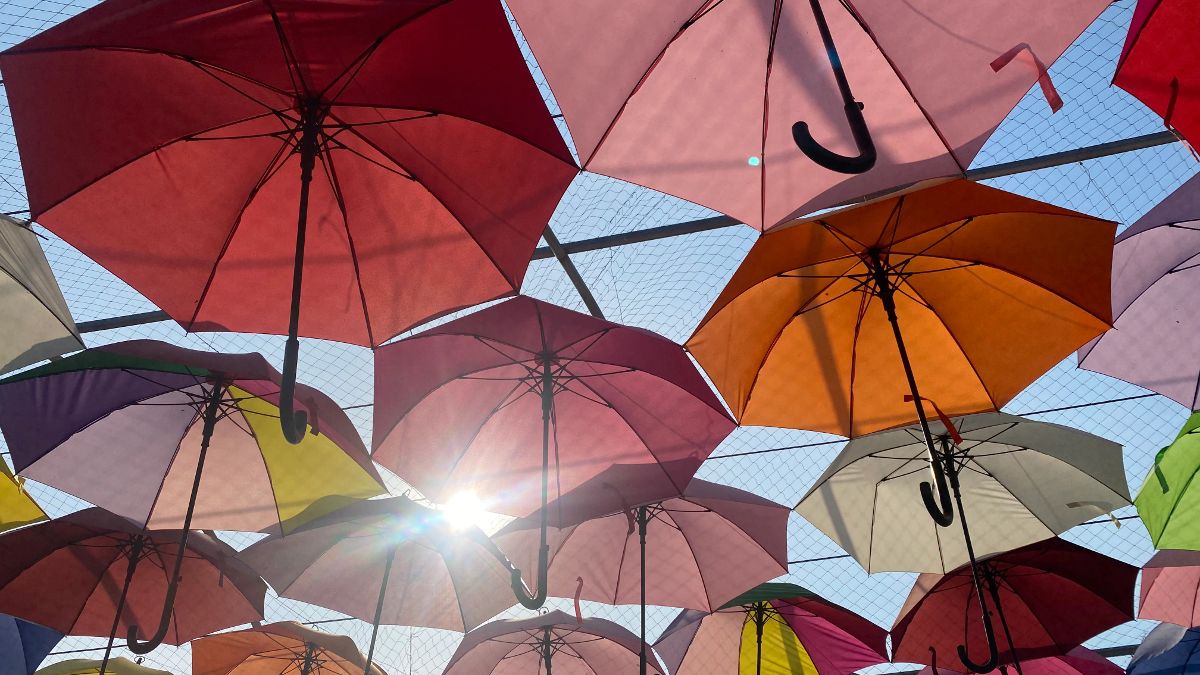 Bunte Regenschirme als Schattenspender